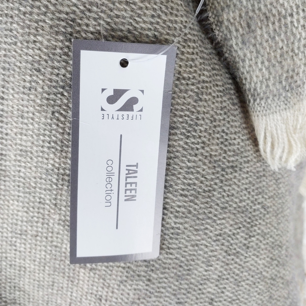 NWT Taleen Collection Luxurious Taupe "Tweed" Fringe Wrap Scarf - Picture 3 of 6